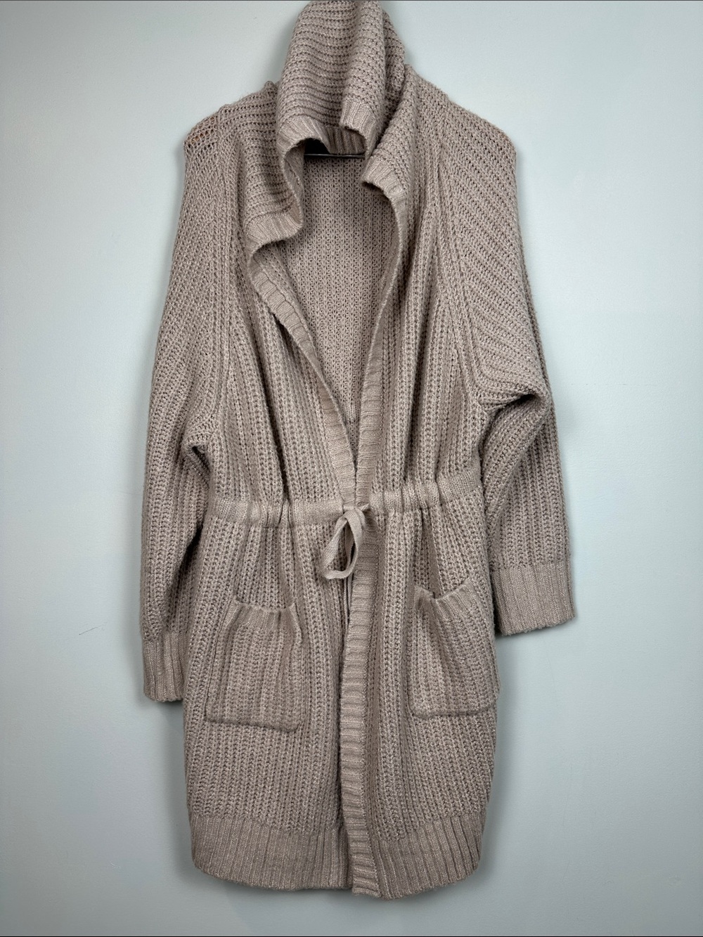 230. TORRID long tan cardigan tie waist pockets hooded
